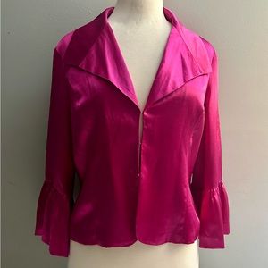 Y2K Era Hot Pink Hook Closure Balloon Sleeve Blouse